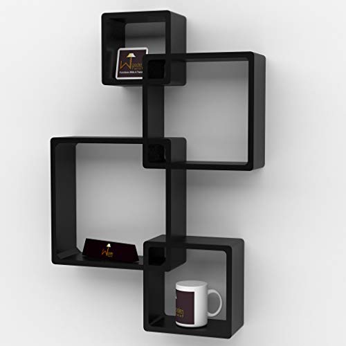 Onlineshoppee Rafuf Intersecting Floating Wall Shelf with 4 Shelves (Standard, Black) - Image 3