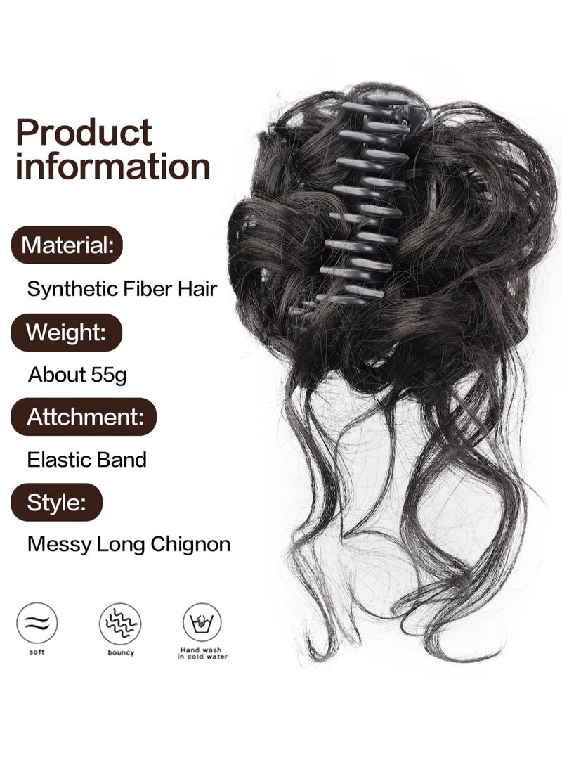 KHAJUL Fake Hair Bun Hair Pieces for Women, Messy Bun Hair Piece Clip on Bun Extensions, Curly Hairpieces for Women Daily Wedding Use(Black) - Image 3