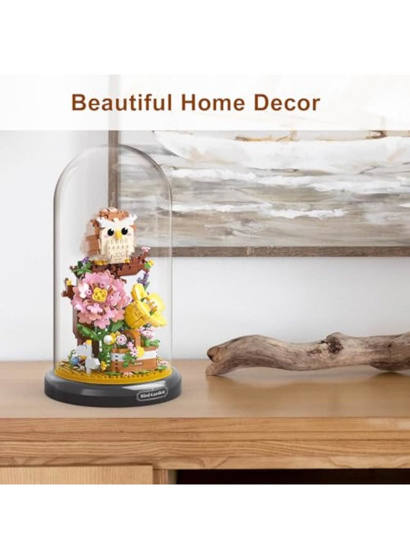 Zikra مجموعة بناء باقة زهور البومة، مجموعة أصدقاء شجرة البونساي للبالغين، صندوق الطوب الإبداعي، مجموعة كتل البناء الحيوانية للبالغين والأطفال، ديكور المنزل وعرض، هدية لها وله - Image 3