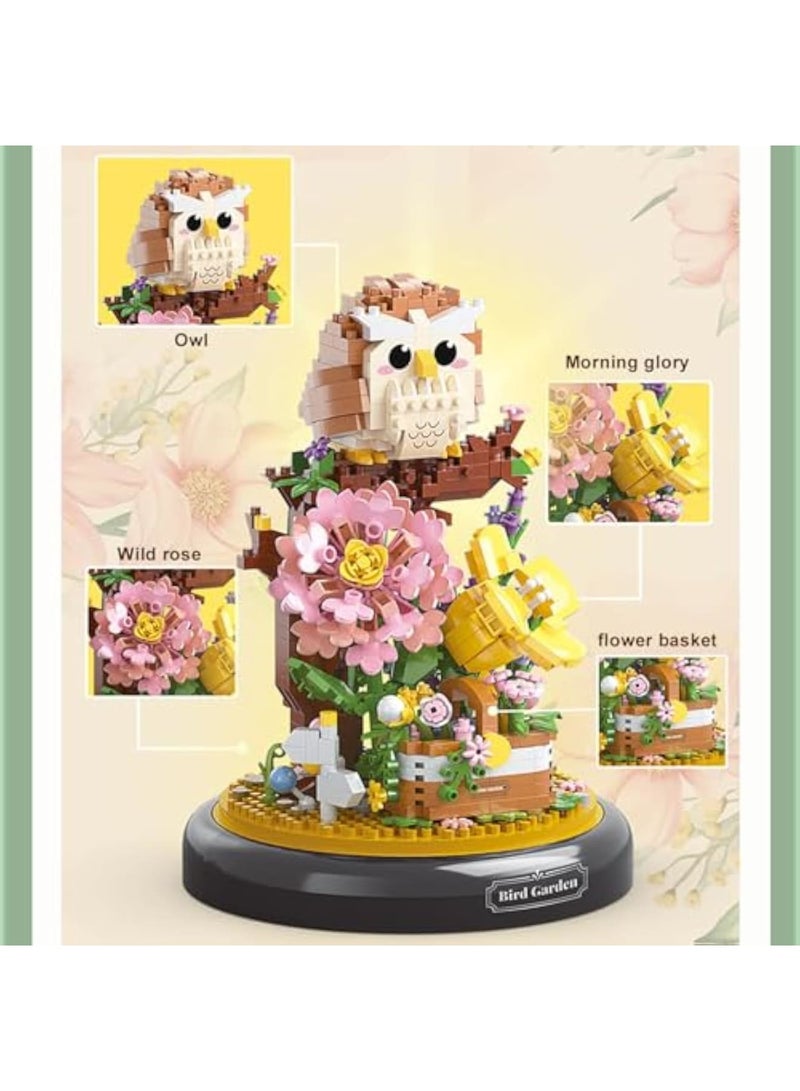 Zikra مجموعة بناء باقة زهور البومة، مجموعة أصدقاء شجرة البونساي للبالغين، صندوق الطوب الإبداعي، مجموعة كتل البناء الحيوانية للبالغين والأطفال، ديكور المنزل وعرض، هدية لها وله - Image 2