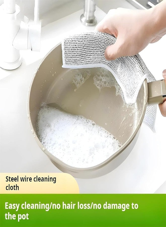 RECLUSE 4 Pack Non-Scratch Wire Cleaning Dishcloth & 1 Mini Gap Cleaning Brush, Magnifying Wire Miracle Cleaning Cloth Kitchen Tiles Brush Dishwashing Rag, Multipurpose Double Stainless Steel Scrubber - Image 2
