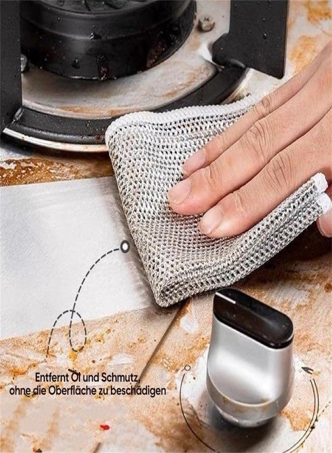 RECLUSE 4 Pack Non-Scratch Wire Cleaning Dishcloth & 1 Mini Gap Cleaning Brush, Magnifying Wire Miracle Cleaning Cloth Kitchen Tiles Brush Dishwashing Rag, Multipurpose Double Stainless Steel Scrubber - Image 3