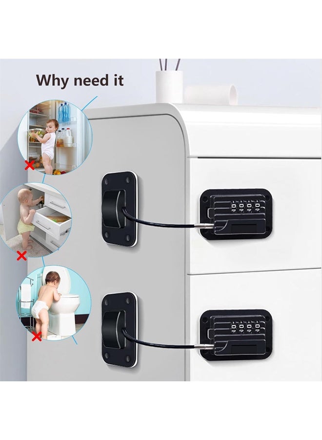 DUNISO 2 Pack Child Proof Fridge Lock,Refrigerator Lock 4-Digit Cable Lock, Child Proof Door Lock for Kitchen Refrigerator, Cabinets and Drawers, Closets, Windows, Doors,No Tools Need (Black) - Image 2