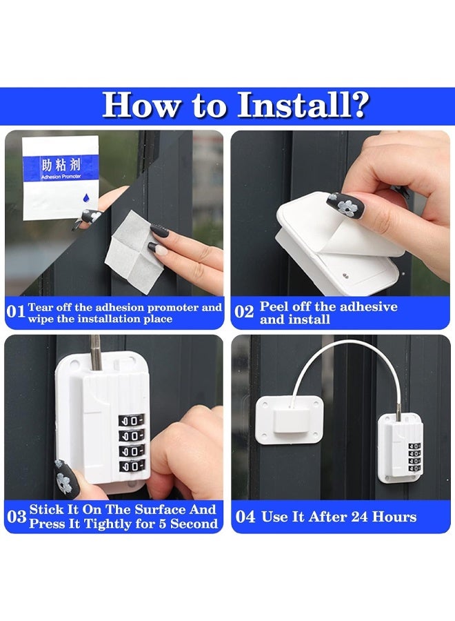 DUNISO 2 Pack Child Proof Fridge Lock,Refrigerator Lock 4-Digit Cable Lock, Child Proof Door Lock for Kitchen Refrigerator, Cabinets and Drawers, Closets, Windows, Doors,No Tools Need (Black) - Image 3