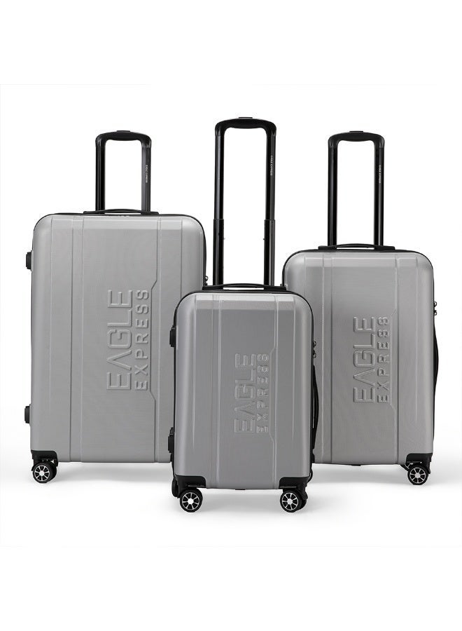 Eagle Express Patron 3 Piece Luggage Set 20/24/28 Inch Silver, ABS Hard Shell Trolley Suitcase Set with Lightweight Travel Design, Cabin & Check-In Luggage, 360 Spinner Wheels, Secure Lock System and 2 Year Warranty - Image 1
