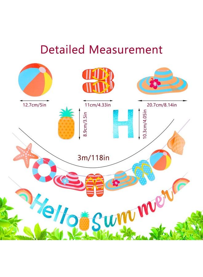 CANIPHA Hello Summer Banner Glitter Beach Patterns Banner Colorful Summer Pool Party Bunting Garland Banner With Rainbow Sign Summer Birthday Beach Party Decorations Supplies Indoor Outdoor Mantle Fireplace - Image 4