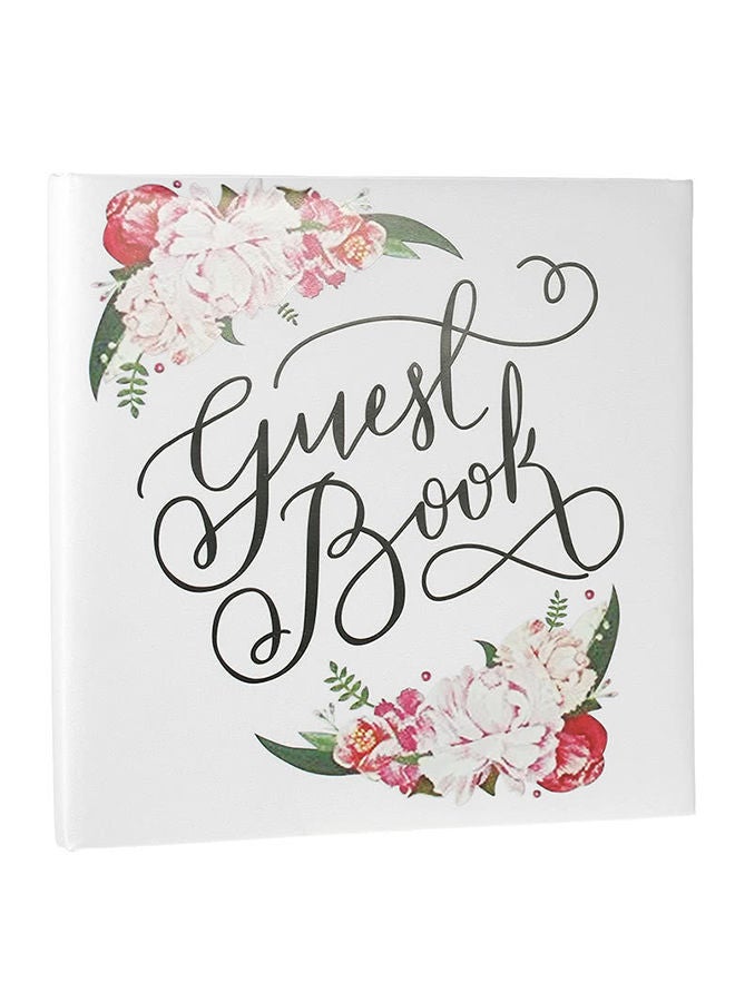 NIBEMINENT Floral Satin Cover Wedding Guest Book White - Image 1