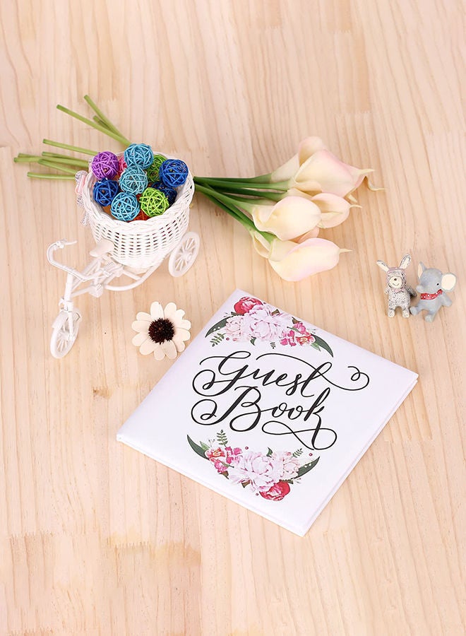 NIBEMINENT Floral Satin Cover Wedding Guest Book White - Image 3