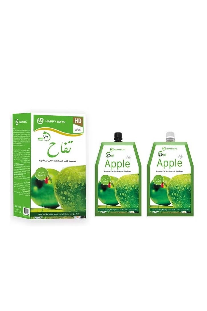 HAPPY DAYS Ammonia-Free Dark Brown Apple Hair Colour Cream (500ml Cream + 500ml Developer) A1