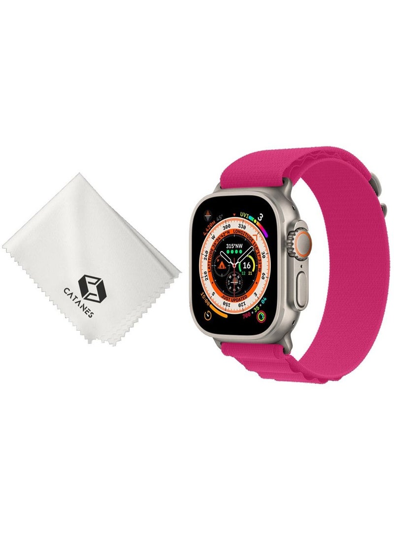 CATANES - 2 Packs Of Apple Watch Band and Microfiber Cloth Alpine Loop Band 49mm 45mm 44mm 42mm Women Men Adjustable with Metal G-Hook Strap for iWatch Ultra Series SE 8/7/6/5/4/3/2/1 Pink - Image 1