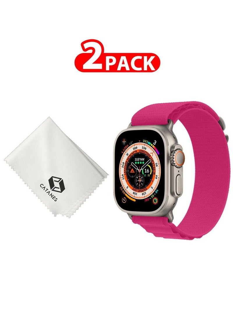 CATANES - 2 Packs Of Apple Watch Band and Microfiber Cloth Alpine Loop Band 49mm 45mm 44mm 42mm Women Men Adjustable with Metal G-Hook Strap for iWatch Ultra Series SE 8/7/6/5/4/3/2/1 Pink - Image 1