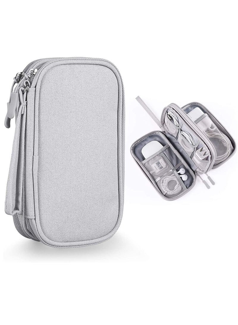 SYOSI Small Electronic Organizer Cable Bag, Travel Portable Electronic Accessories Storage Bag Soft Carrying Case Pouch for Hard Drive, Cord, Charger, Earphone, USB, SD Card (Light Grey) - Image 1