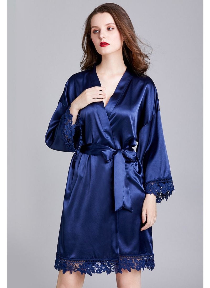 NIBEMINENT Ladies Night Gown Long-sleeved Plus Size Silk Home Bathrobe Pajamas  - Image 1