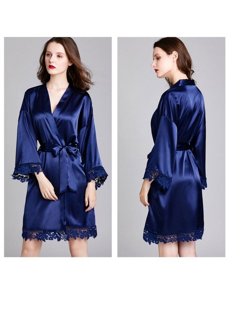 NIBEMINENT Ladies Night Gown Long-sleeved Plus Size Silk Home Bathrobe Pajamas  - Image 3