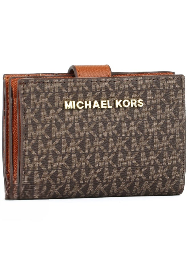 Michael Kors MK Michael Kors Women’s Wallet – Brown Genuine Leather – Elegant Designer Compact Purse with Premium Finish - Image 1