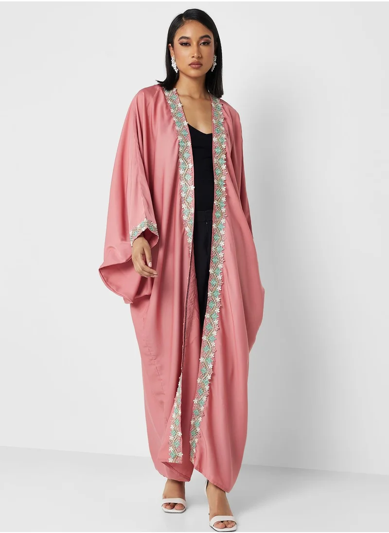 Khizana Floral Trim Abaya With Inner