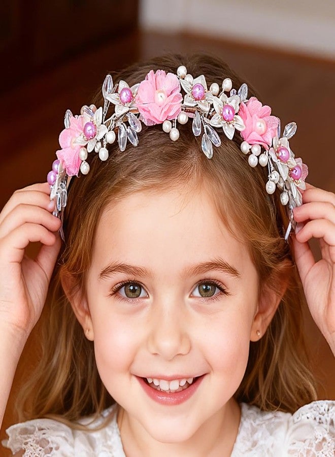Urieo Flower Girl Headband Pearl Floral Wedding Hair Accessories for Girls - Image 1