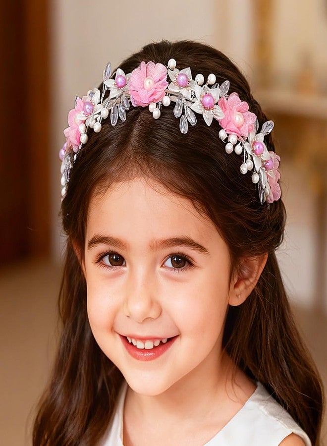 Urieo Flower Girl Headband Pearl Floral Wedding Hair Accessories for Girls - Image 2