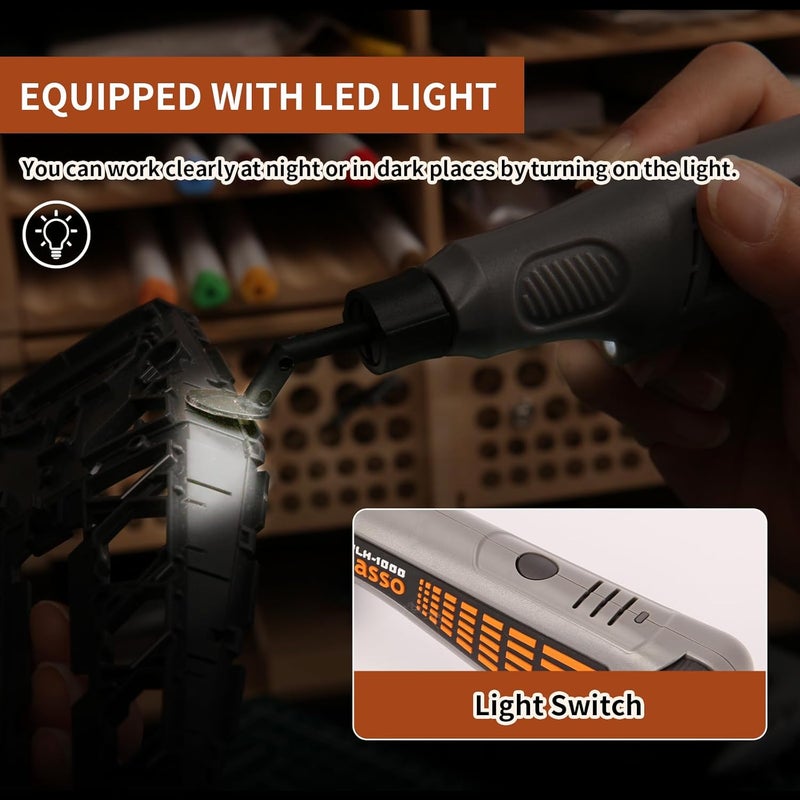أداة صقل بقلم لاسلكية، سرعة قابلة للتغيير وشحن عبر USB مع مصباح LED، أداة كهربائية متعددة الاستخدامات للصقل والتلميع والتنعيم، مناسبة للحرف اليدوية (اللون الرمادي). - Image 3