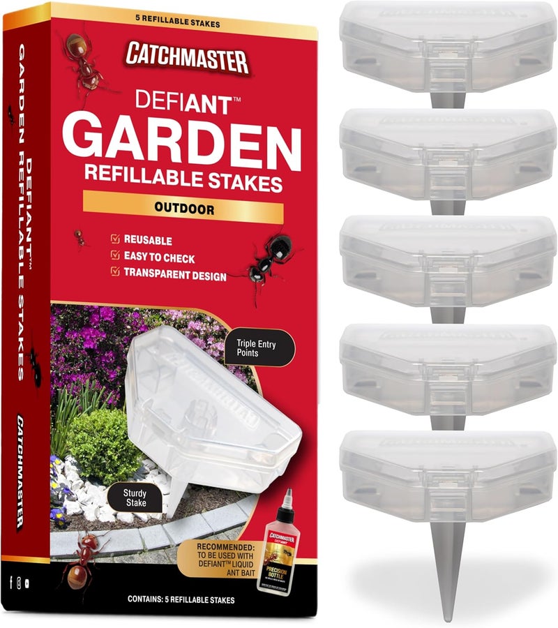 Catchmaster DEFIANT Ant Traps Set of 5 Reusable Outdoor Ant Traps (Ant Killer in Garden, Floor or Mulch, Liquid Ant Killer Bait Not Included, No Mess - Image 1