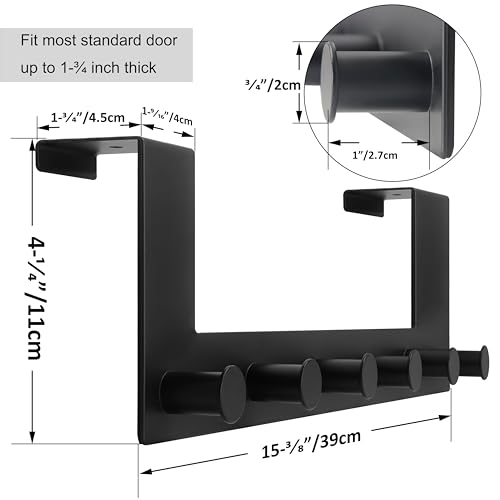 WEBI Over The Door Hooks,Over The Door Towel Rack with 6 Peg Hooks for Hanging,Over Door Hanger Coat Rack for Behind Back of Bathroom,Black,2 Packs - Image 2