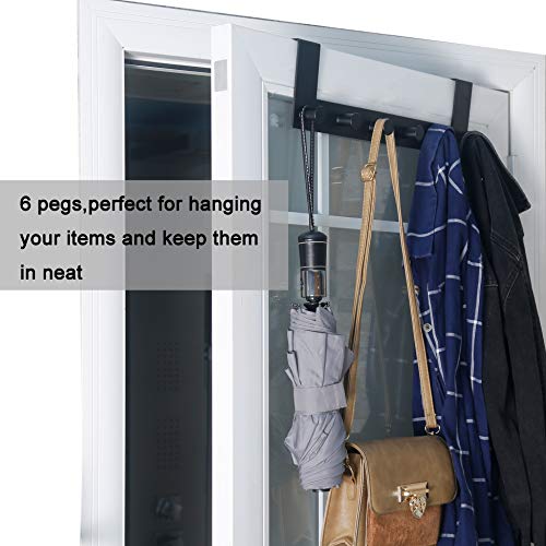WEBI Over The Door Hooks,Over The Door Towel Rack with 6 Peg Hooks for Hanging,Over Door Hanger Coat Rack for Behind Back of Bathroom,Black,2 Packs - Image 5