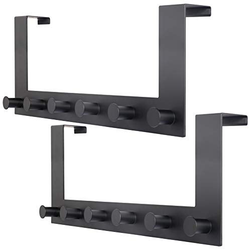 WEBI Over The Door Hooks,Over The Door Towel Rack with 6 Peg Hooks for Hanging,Over Door Hanger Coat Rack for Behind Back of Bathroom,Black,2 Packs - Image 1