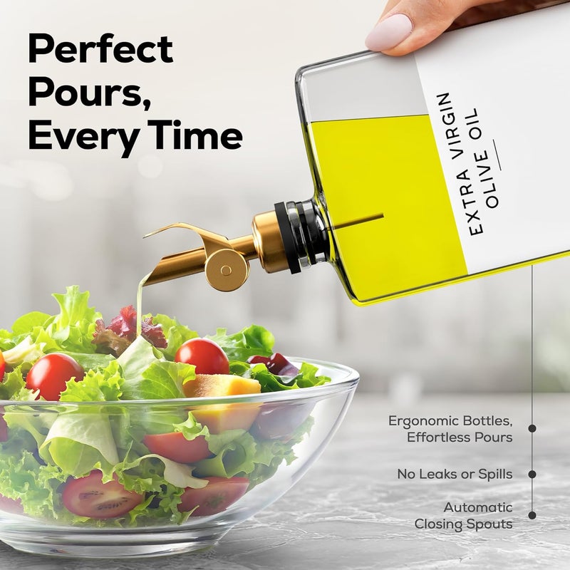 Brighter Barns Glass Olive Oil Dispenser Bottle for Kitchen by - Coffee Syrup Dispenser, Oil and Vinegar Bottle - Modern Kitchen Essentials for Restaurants, Coffee Bar, Airbnb (Clear/Gold, Set of 2) - Image 4