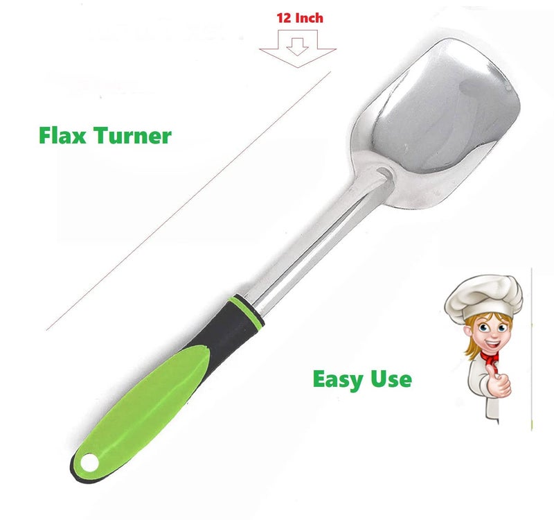 Stotram Stainless Steel Cooking and Serving Spoon SetSteel Spoon and with Plastic Handles Pack of 5 Different Spoons in a Set Green - Image 5