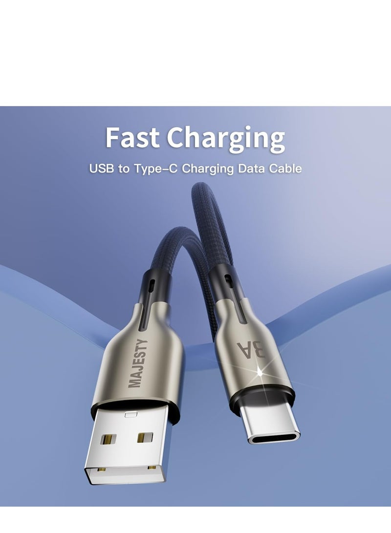 Majesty USB A to USB-C Charger Cable Braided 45W (15V/3A) High Quality Zinc Alloy Fast Charging Cord Compatible with Samsung, MacBook Pro, Nintendo Switch and More - Black (1M)" - Image 3
