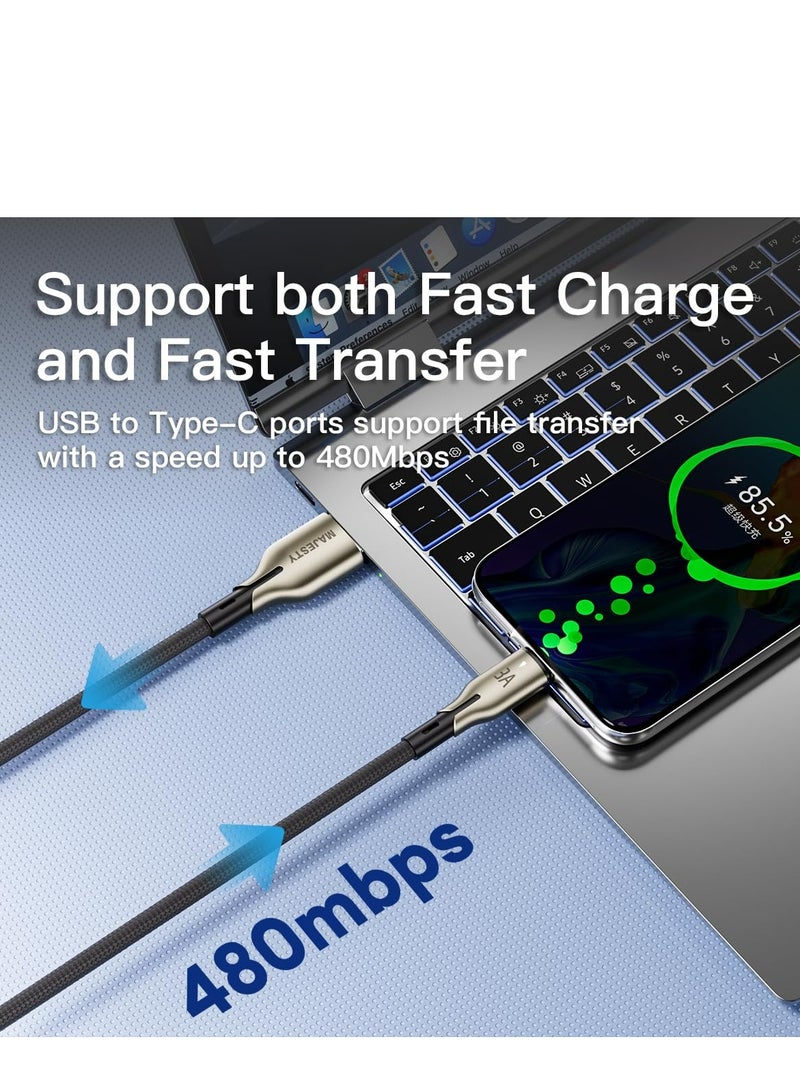 Majesty USB A to USB-C Charger Cable Braided 45W (15V/3A) High Quality Zinc Alloy Fast Charging Cord Compatible with Samsung, MacBook Pro, Nintendo Switch and More - Black (1M)" - Image 4