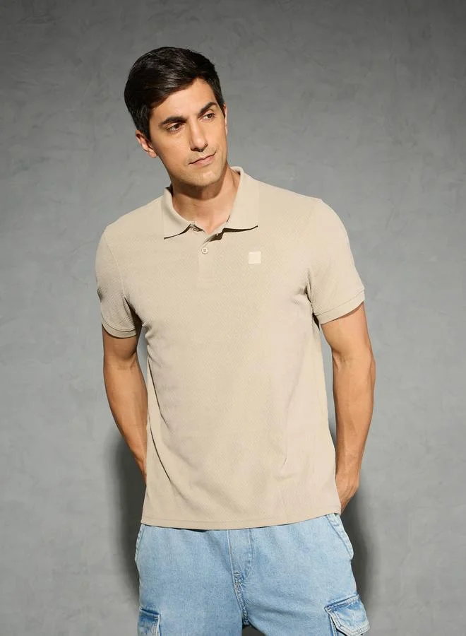 تكنوسبورت Technosport Men Jacquard Slim Fit Sports Polo