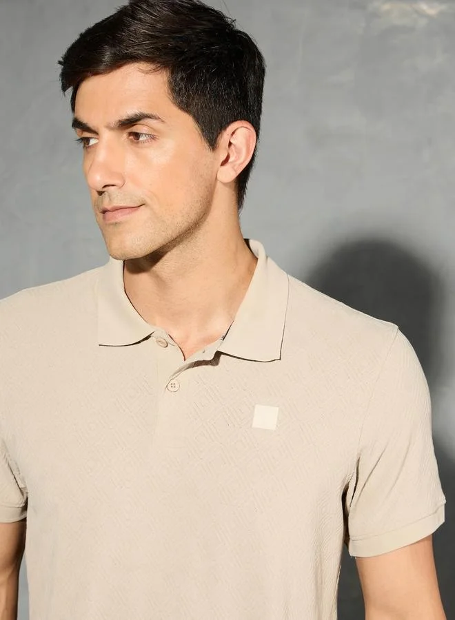 Technosport Beige Technosport Men Jacquard Slim Fit Sports Polo for Men | Best Price UAE