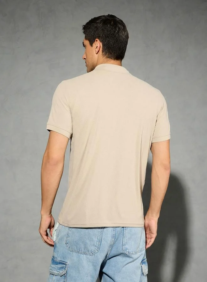 Technosport Beige Technosport Men Jacquard Slim Fit Sports Polo for Men | Best Price UAE