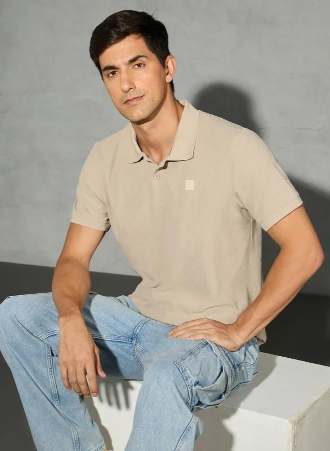 Technosport Beige Technosport Men Jacquard Slim Fit Sports Polo for Men | Best Price UAE