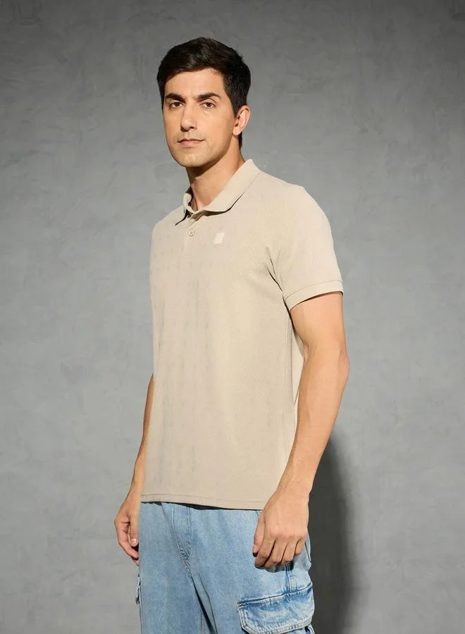 تكنوسبورت تيشيرت بولو رياضي رجالي بقصة ضيقة بنقشة الجاكار من تكنوسبورت