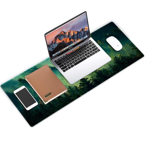 Galdas Mouse Pad,Office Desk Mat Large Gaming Keyboard Pad Durable Stitched Edges Washable Smooth Surface Control & Accuracy Extended Computer Mouse Mat (31.5X11.8In)-Green Forest… - Image 4