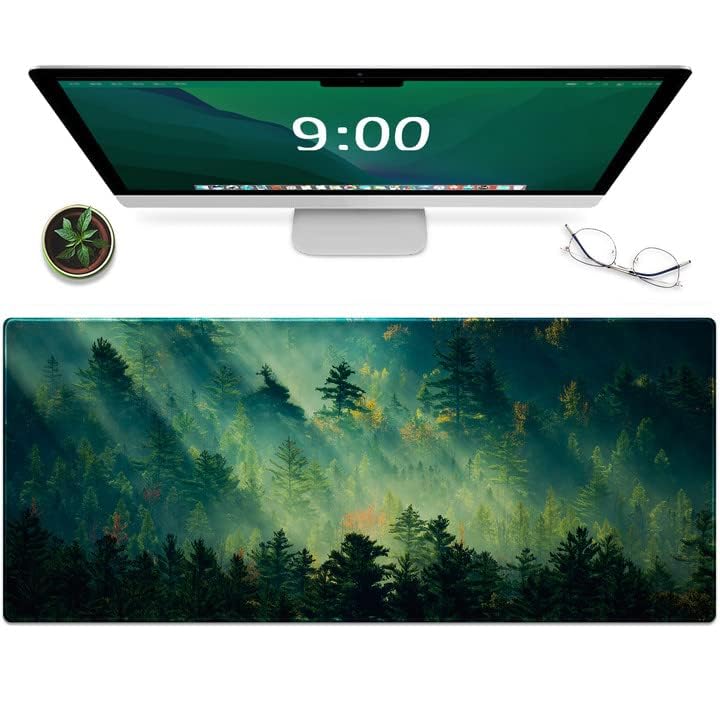 Galdas Mouse Pad,Office Desk Mat Large Gaming Keyboard Pad Durable Stitched Edges Washable Smooth Surface Control & Accuracy Extended Computer Mouse Mat (31.5X11.8In)-Green Forest… - Image 2