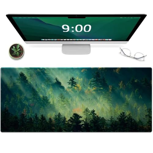 Galdas Mouse Pad,Office Desk Mat Large Gaming Keyboard Pad Durable Stitched Edges Washable Smooth Surface Control & Accuracy Extended Computer Mouse Mat (31.5X11.8In)-Green Forest… - Image 1