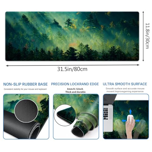 Galdas Mouse Pad,Office Desk Mat Large Gaming Keyboard Pad Durable Stitched Edges Washable Smooth Surface Control & Accuracy Extended Computer Mouse Mat (31.5X11.8In)-Green Forest… - Image 5