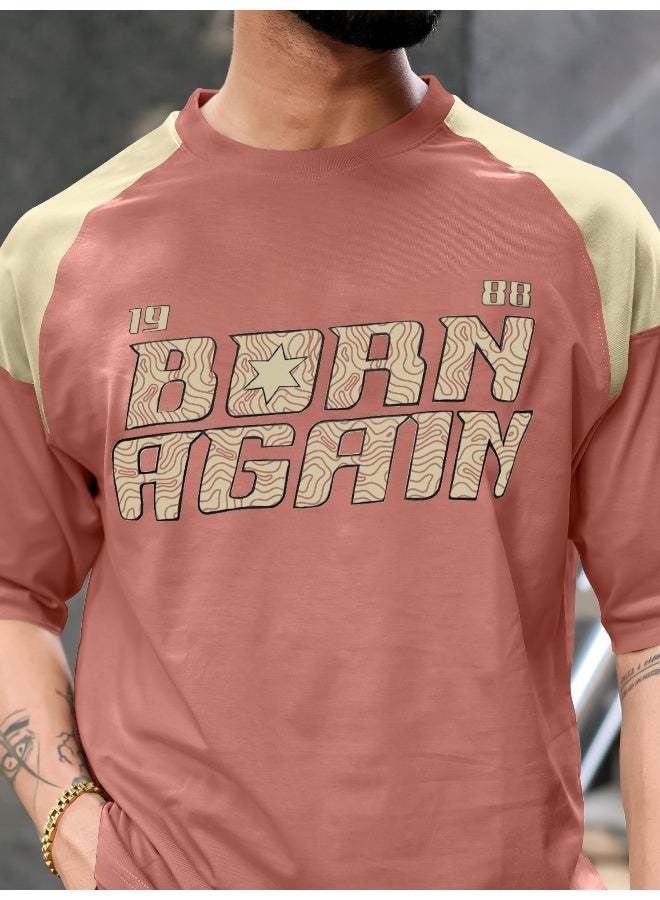 Maniac Maniac Mens Printed Round Neck Raglan Half Sleeve Onion and Beige Cotton T-Shirt  - Image 4