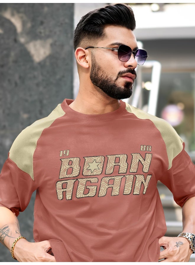 Maniac Maniac Mens Printed Round Neck Raglan Half Sleeve Onion and Beige Cotton T-Shirt  - Image 1