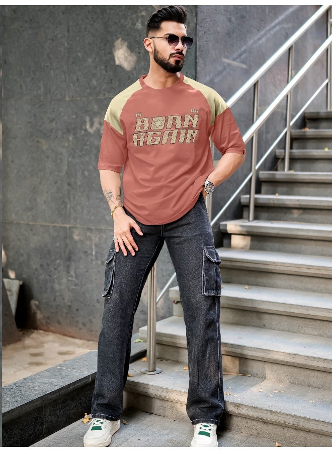 Maniac Maniac Mens Printed Round Neck Raglan Half Sleeve Onion and Beige Cotton T-Shirt  - Image 5