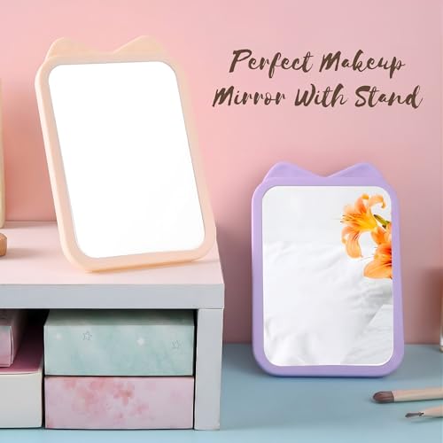 TOMATUS Mirror with Stand | Glass Rectangle Cosmetic Standing Mirror for Makeup, Portable for Travel, Camping, Home (Pink - Pack of 1, Rectangular, Floor Mount, Framed) - Image 4
