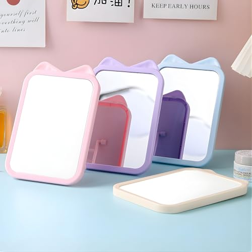 TOMATUS Mirror with Stand | Glass Rectangle Cosmetic Standing Mirror for Makeup, Portable for Travel, Camping, Home (Pink - Pack of 1, Rectangular, Floor Mount, Framed) - Image 2