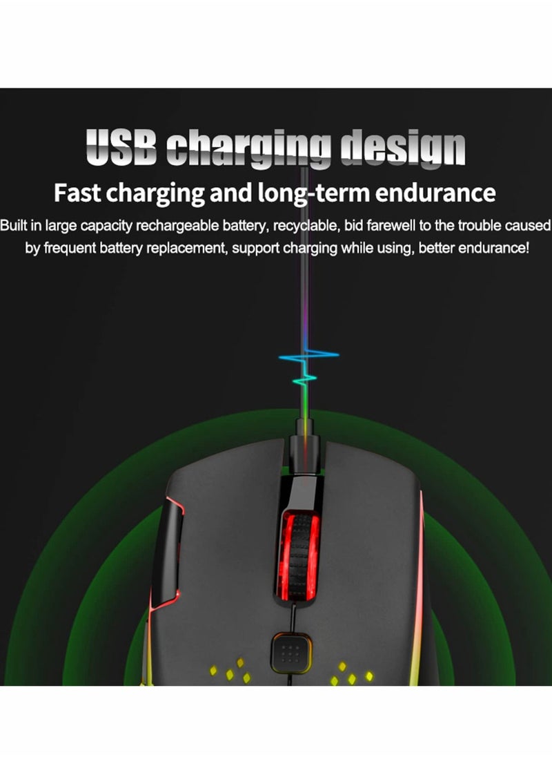 Wireless Gaming Mouse, Wireless Mouse Rechargeable Honeycomb Wireless Gaming Mouse with RGB Light USB Receiver USB Cable Adjustable DPI, Black
