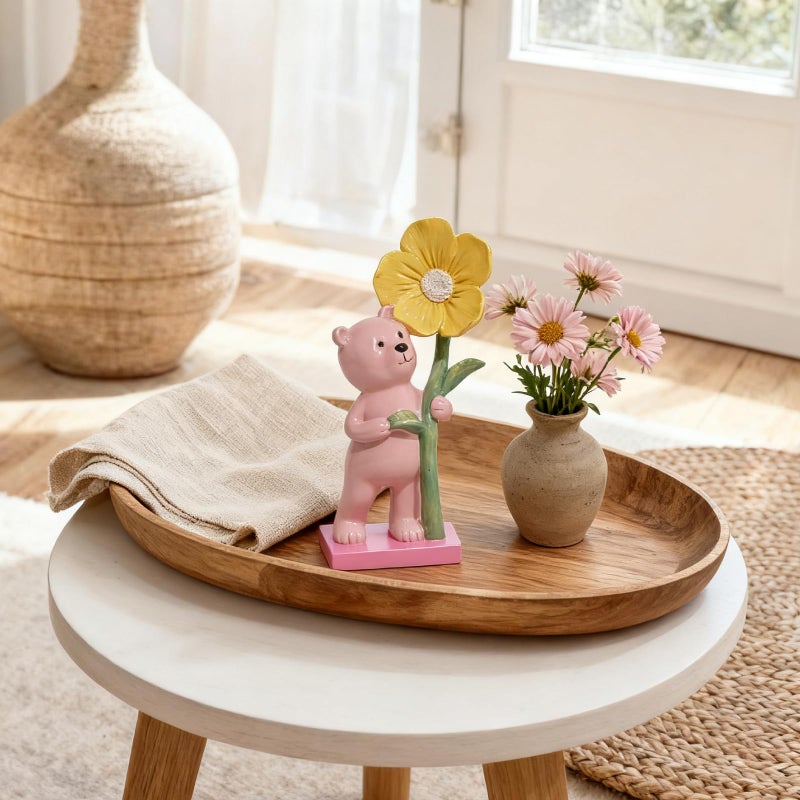 DiliComing Pink Bear Statue Decor - 8 inch Resin Animal Crafts Figurine - Cute Handmade Small Sculpture for Desktop Shelf DÃ©cor, 8 x 4 x 2.75 inches - Image 5