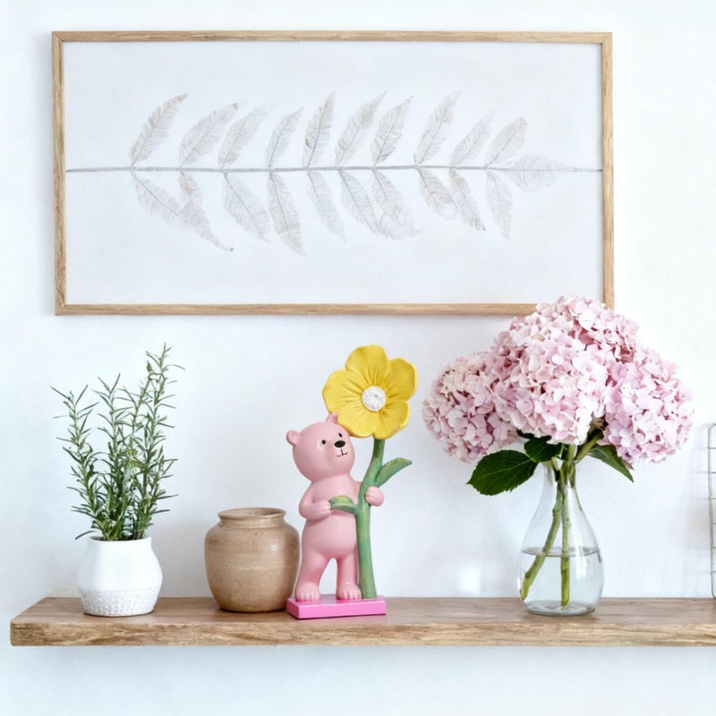 DiliComing Pink Bear Statue Decor - 8 inch Resin Animal Crafts Figurine - Cute Handmade Small Sculpture for Desktop Shelf DÃ©cor, 8 x 4 x 2.75 inches - Image 4