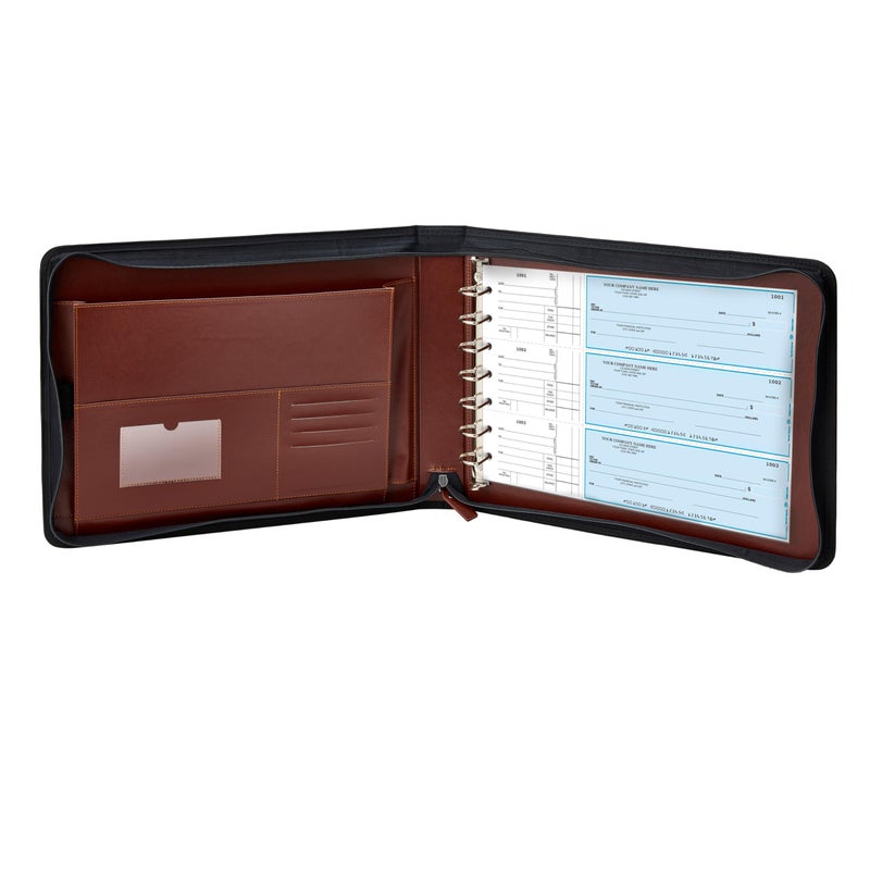 GALLAWAY LEATHER 7 Ring Checkbook Binder for Business Checks, PU Leather Check Binder Portfolio with Zipper,600 Checks Capacity,for Executive and Personal Use (Dark Brown) - Image 1