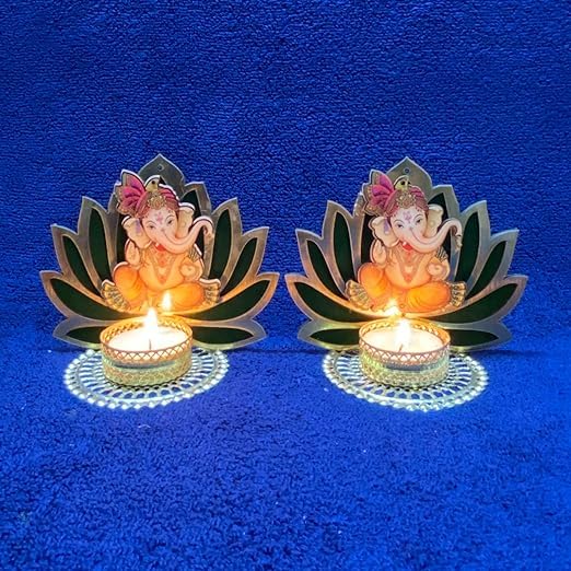 SP SELLPLUS Sellplus Lotus with Jali PlateTea Light Holder Ganesh Ji Laxmi Ji Pair Home Decoration All Festival Decor Diwali Decoration Green 